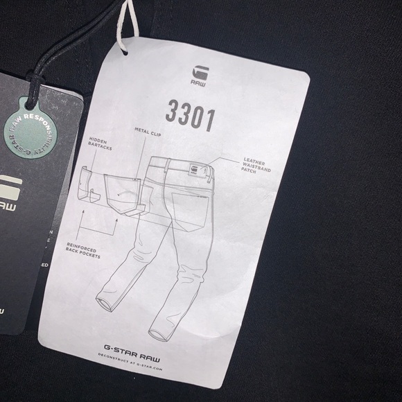 Mens Size 40x32 G-Star Raw 3301 Slim Pitch Black Jeans NWT - Picture 8 of 8